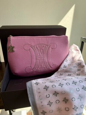 Celine Pink Triomphe Cosmetic Pouch with Charm